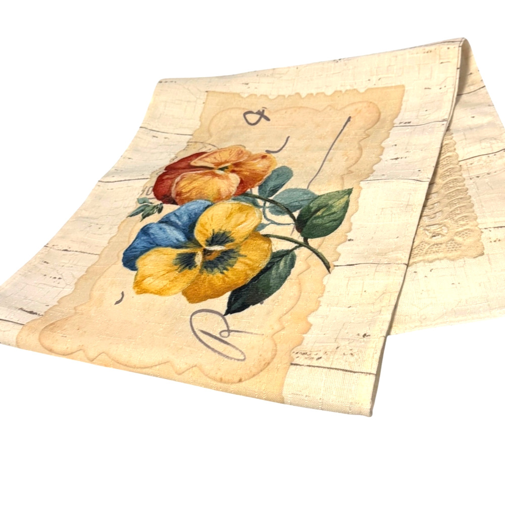 Flower Market Table Runner Cottagecore Pansy Rose Floral Made in USA 13x72" NWT